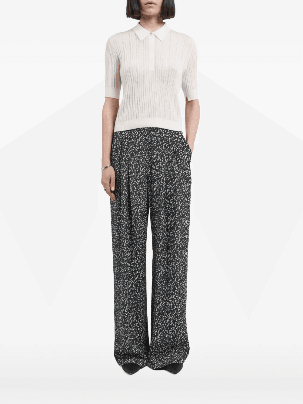 short-sleeve pointelle polo top - Image 1