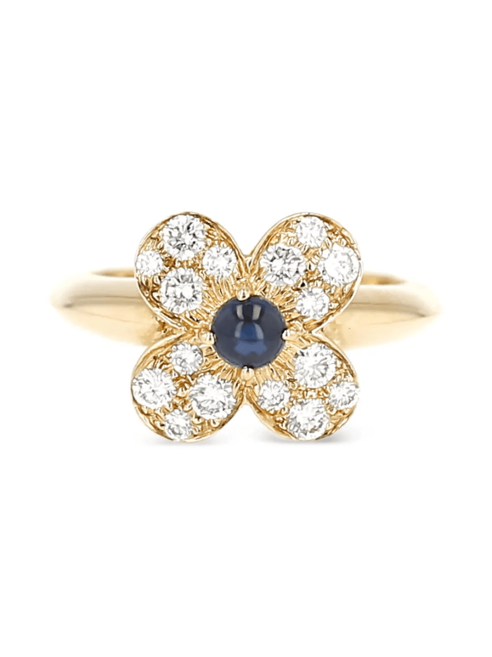 yellow gold diamond and sapphire flower ring - Image 1