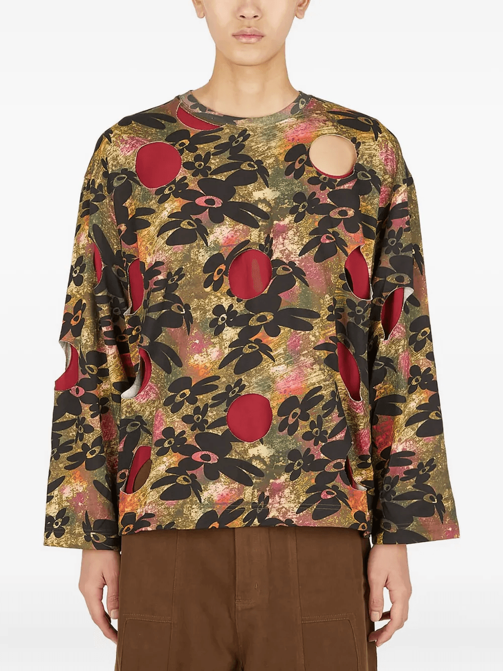 cut-out floral-print T-shirt - Image 1