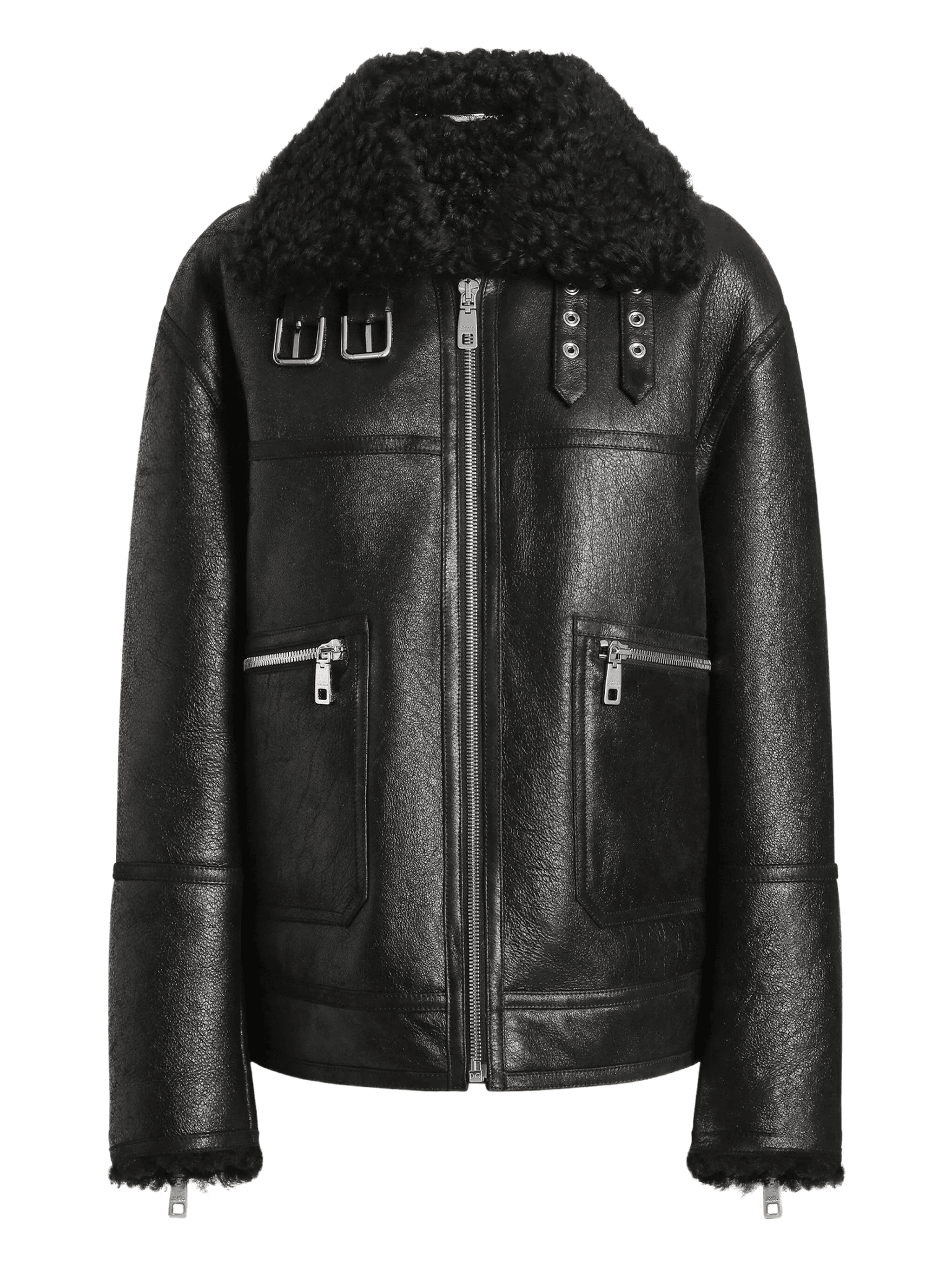 shearling-collar leather jacket - Image 1