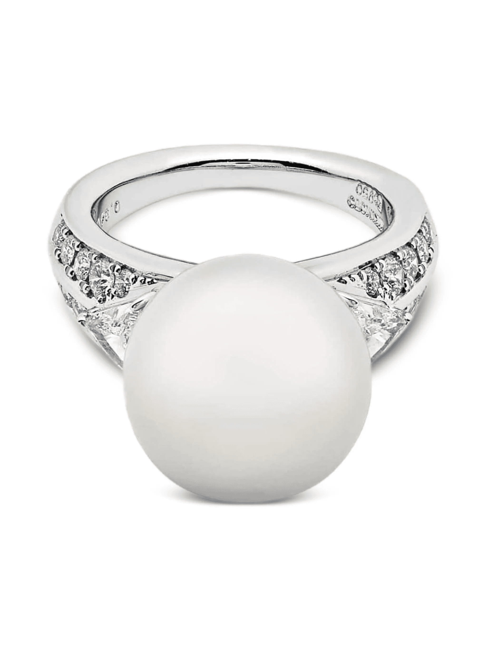 platinum pearl and diamond ring - Image 1