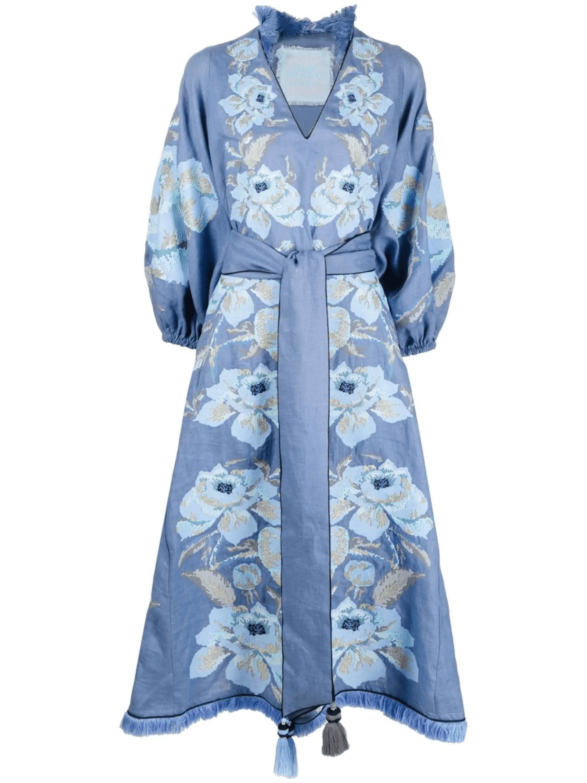 floral-jacquard linen midi dress - Image 1