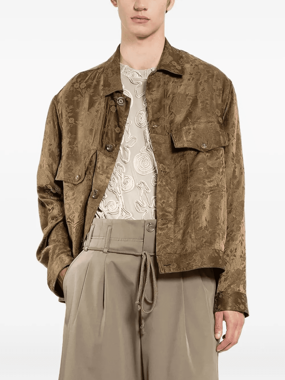 floral-jacquard overshirt - Image 1