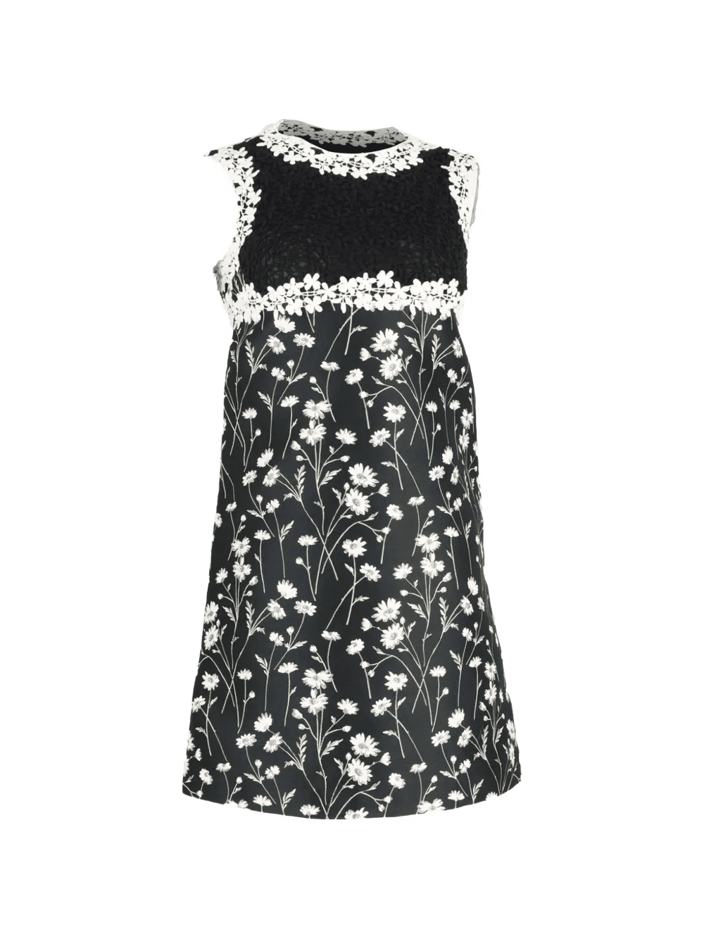 floral-print lace-detail mini dress - Image 1