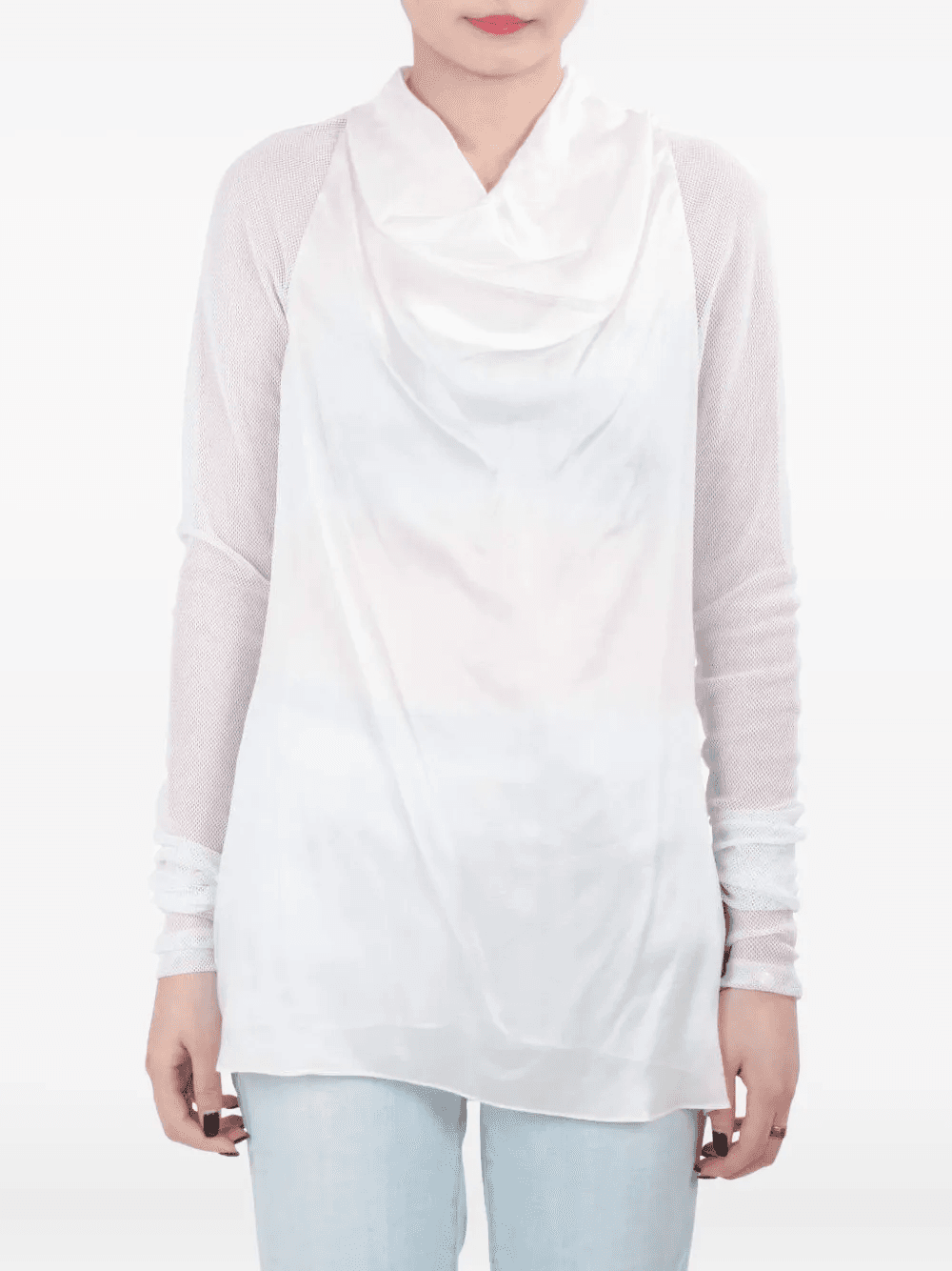 cowl-neck mesh sleeve top - Image 1