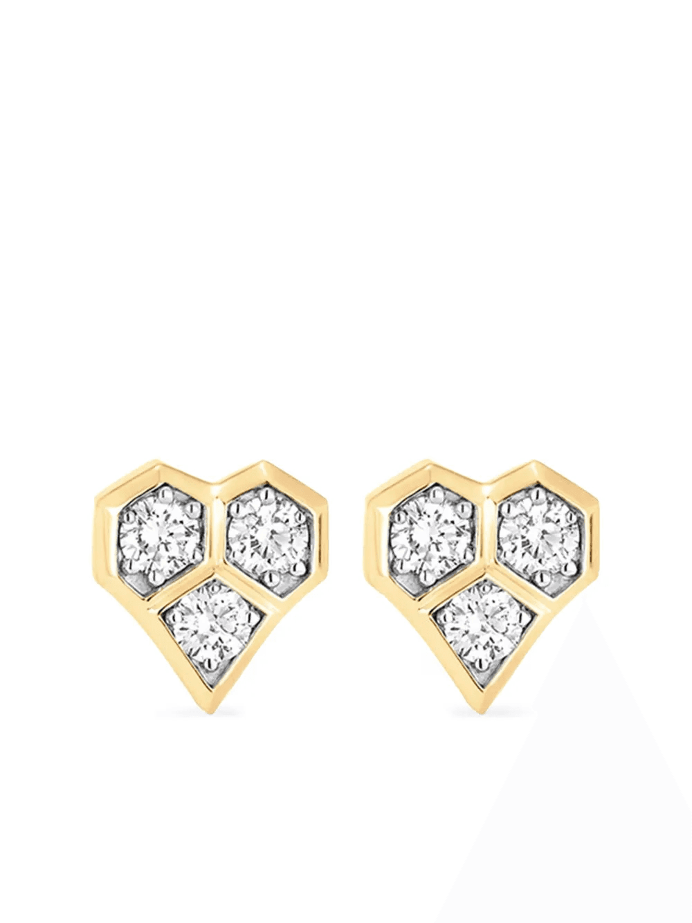 18k yellow gold diamond honey comb heart stud earrings - Image 1
