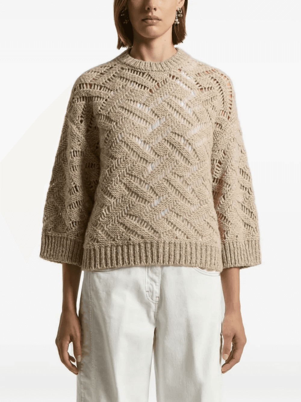 chevron-pattern open-knit sweater - Image 1