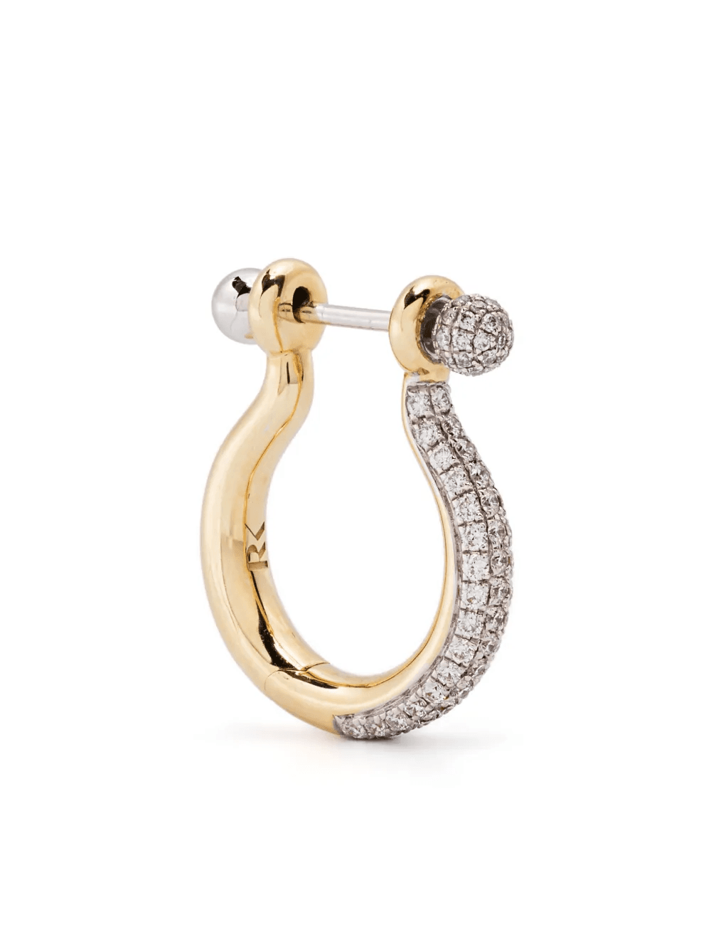 14K yellow and white gold small Ball diamond hoop earring - Image 1