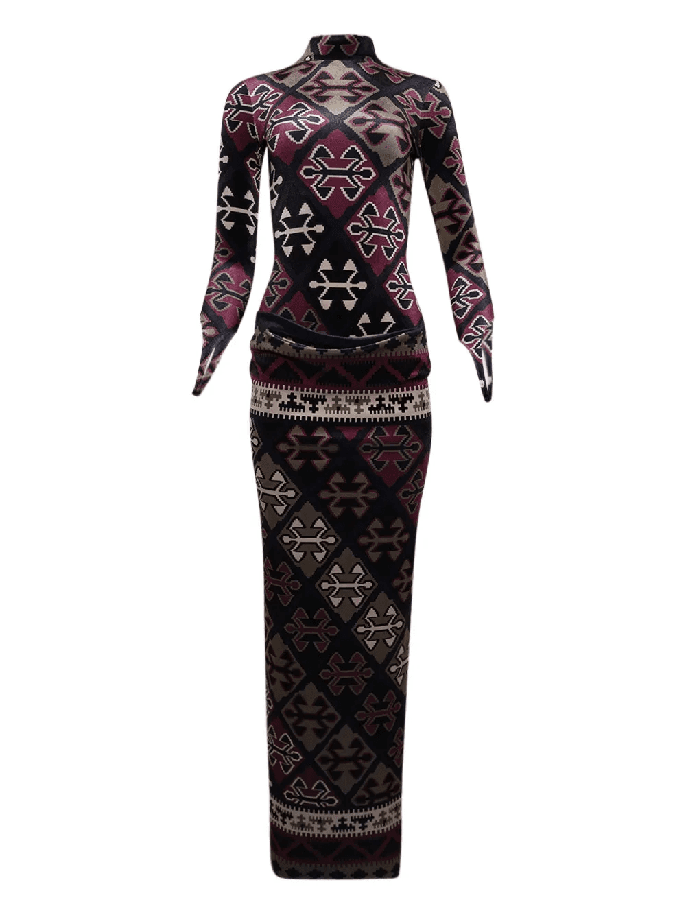 carpet-printed velvet maxi dress - Image 1