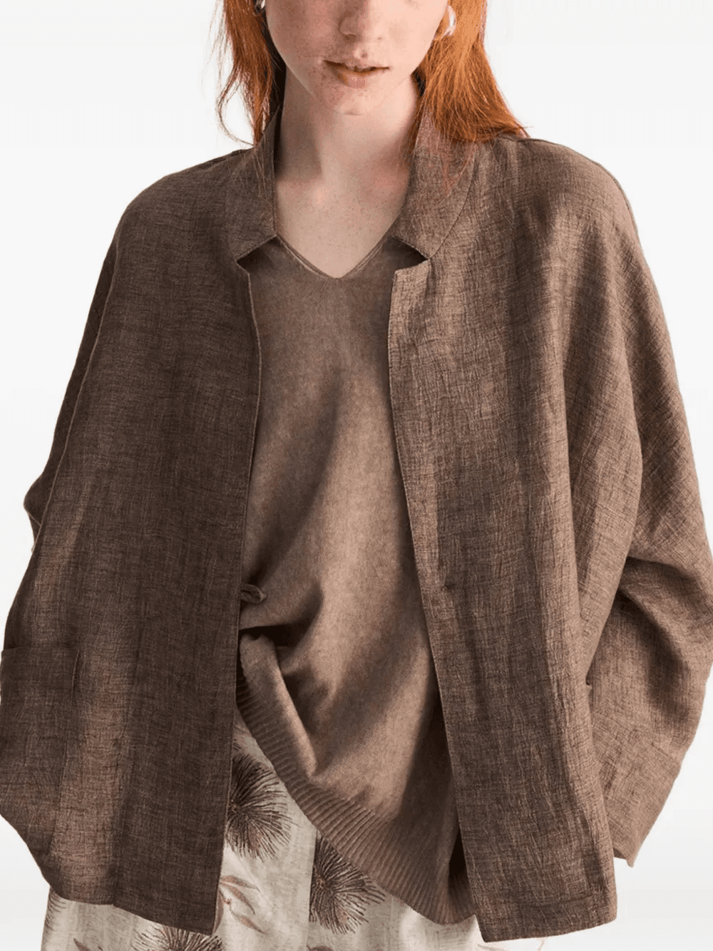 slub-texture collarless jacket - Image 1