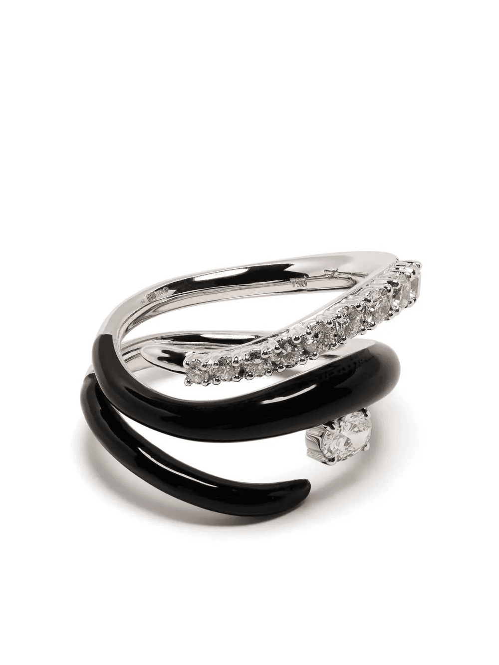 18kt white gold diamond and enamel ring - Image 1