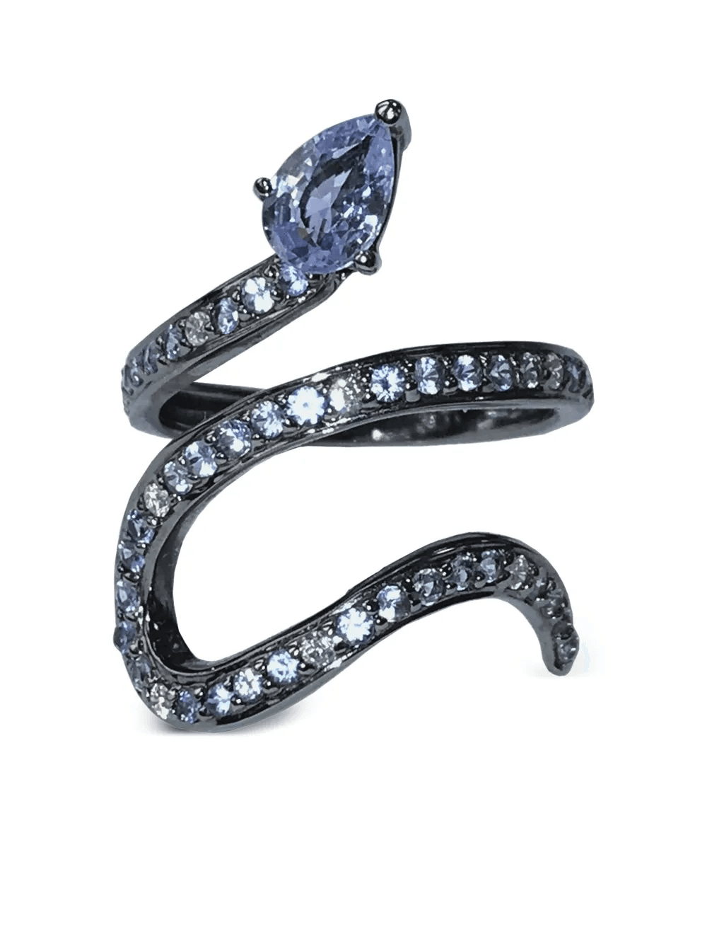 18K white gold Snake sapphire and diamond ring - Image 1
