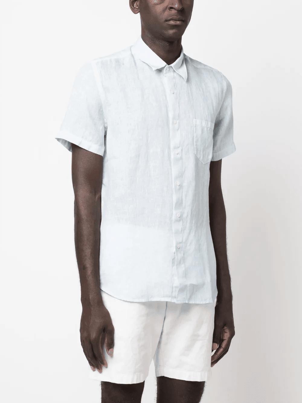 slub-texture short-sleeved linen shirt — Image 4