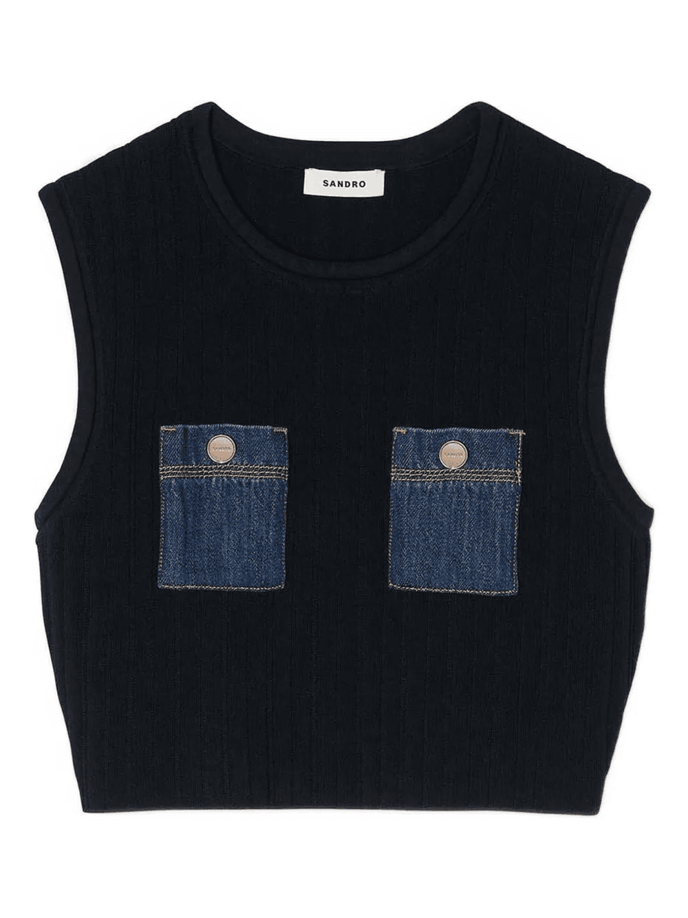 denim-pockets sleeveless top - Image 1
