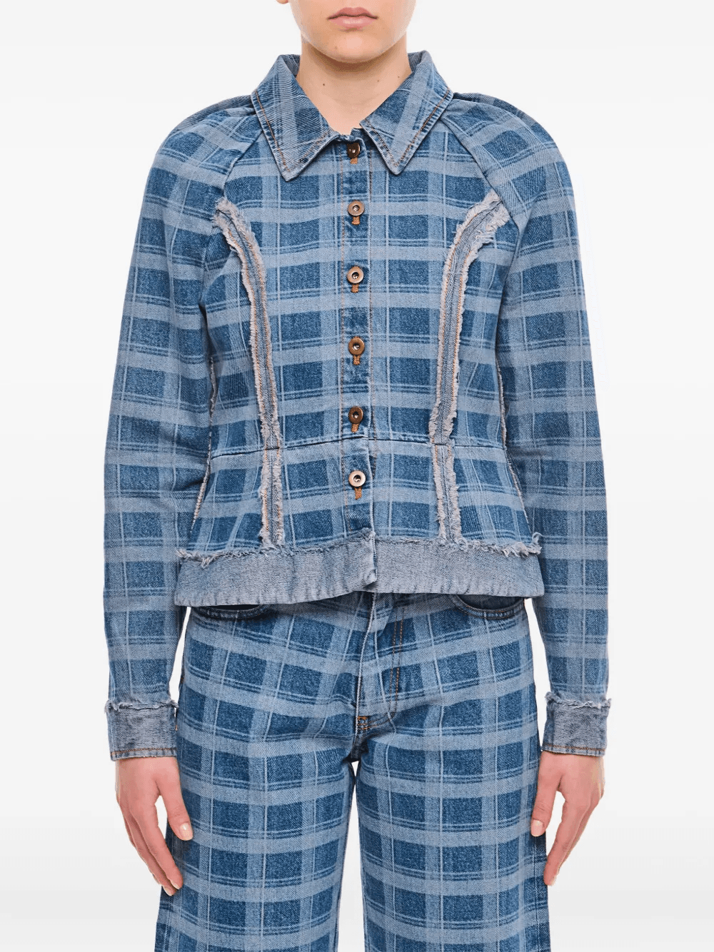 checked denim jacket - Image 1