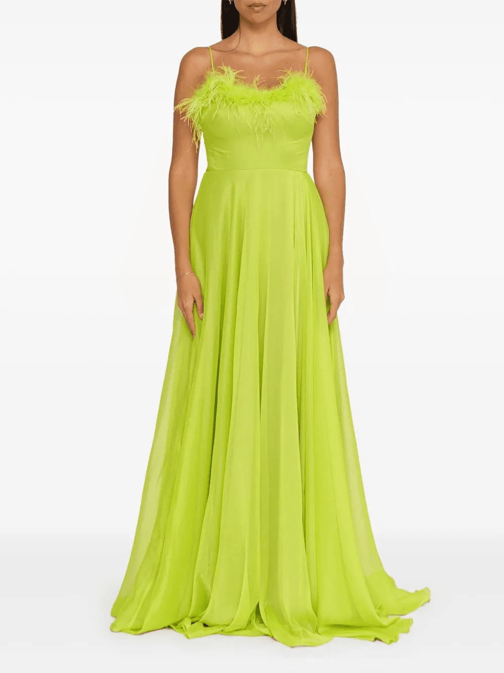 feather-trimmed slit maxi dress - Image 1