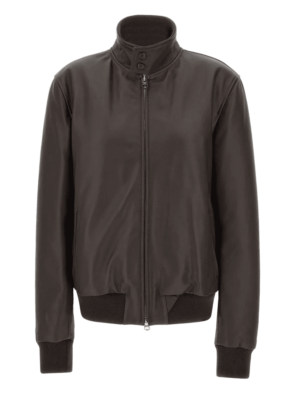 ribbed-trim leather jacket - Image 1