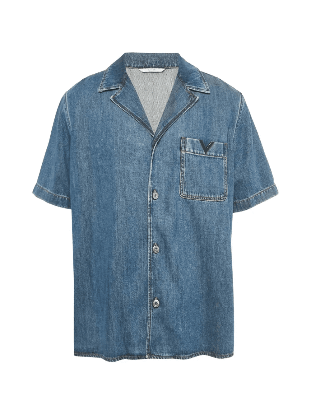 V-detail denim bowling shirt - Image 1