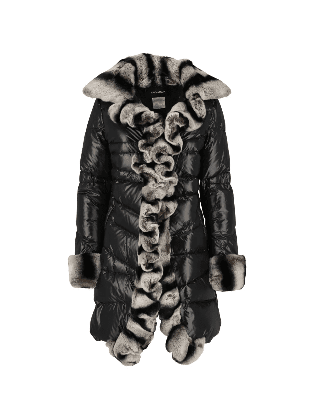 glossy fur-trim padded coat - Image 1