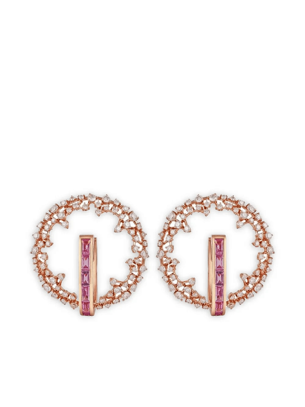 18K rose gold diamond and pink sapphire hoop earrings - Image 1