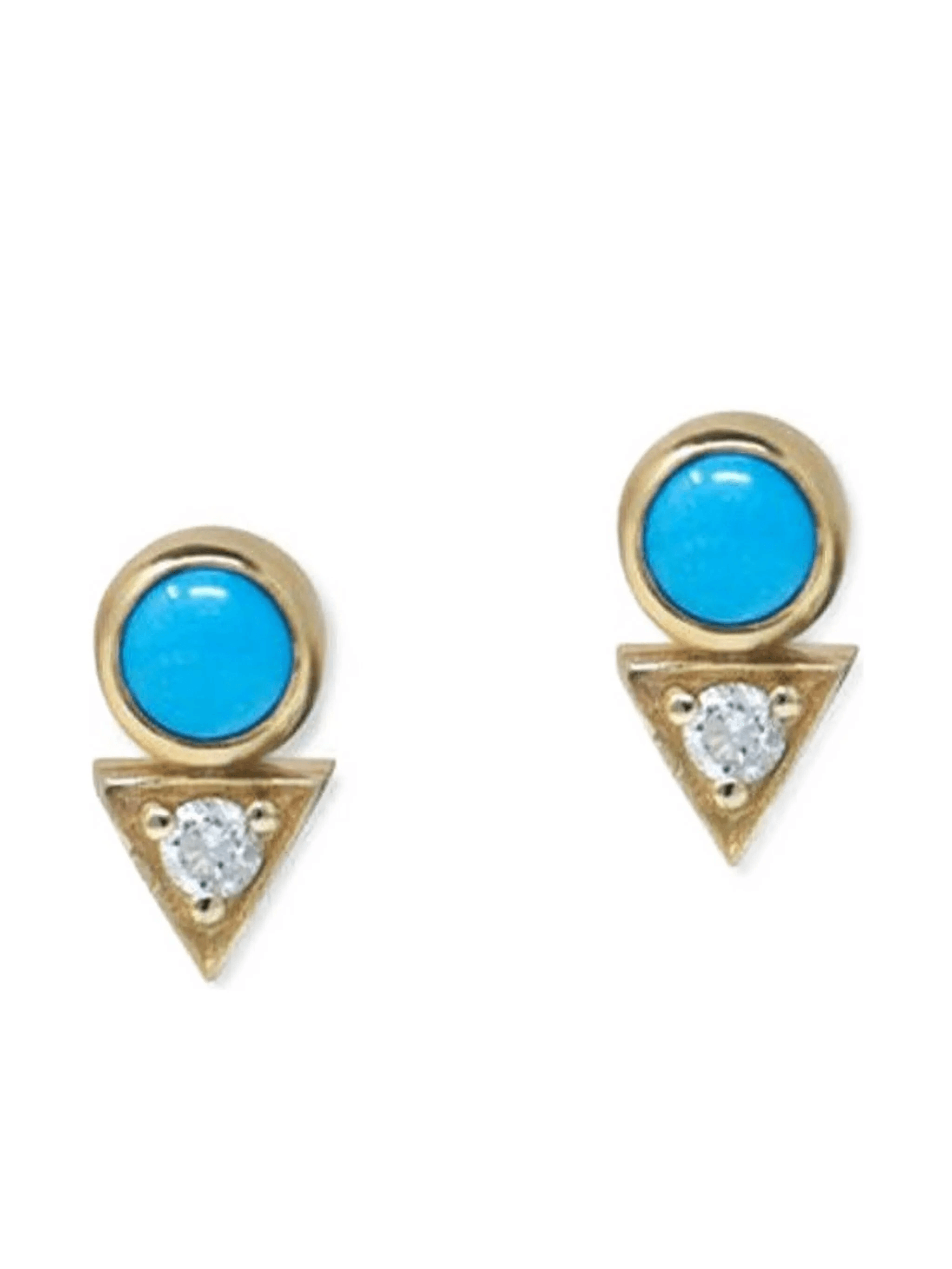 aretes en oro amarillo de 14kt con diamantes y turquesa - Image 1