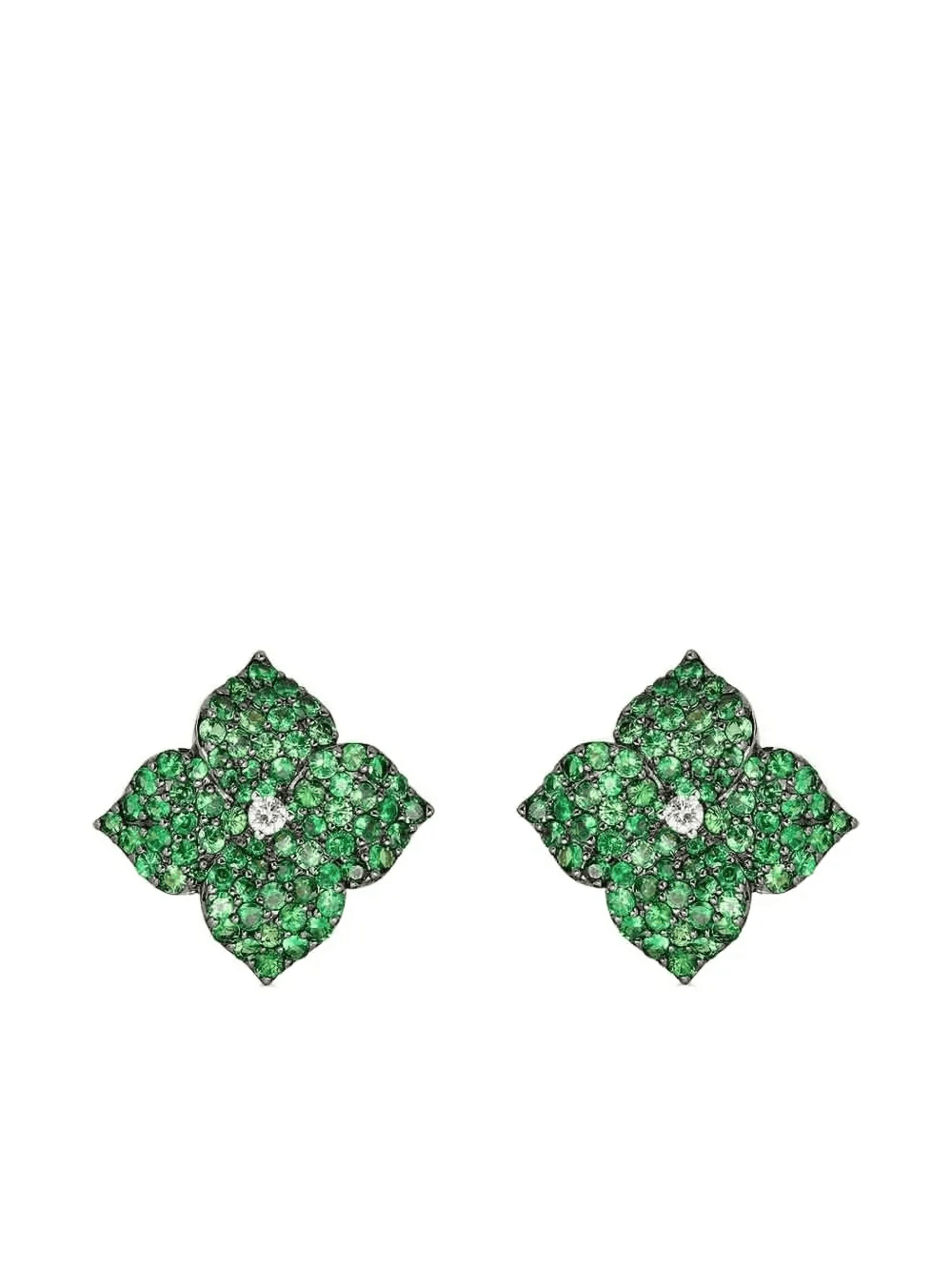 18K yellow gold small Fiore tsavorite and diamond earrings - Image 1