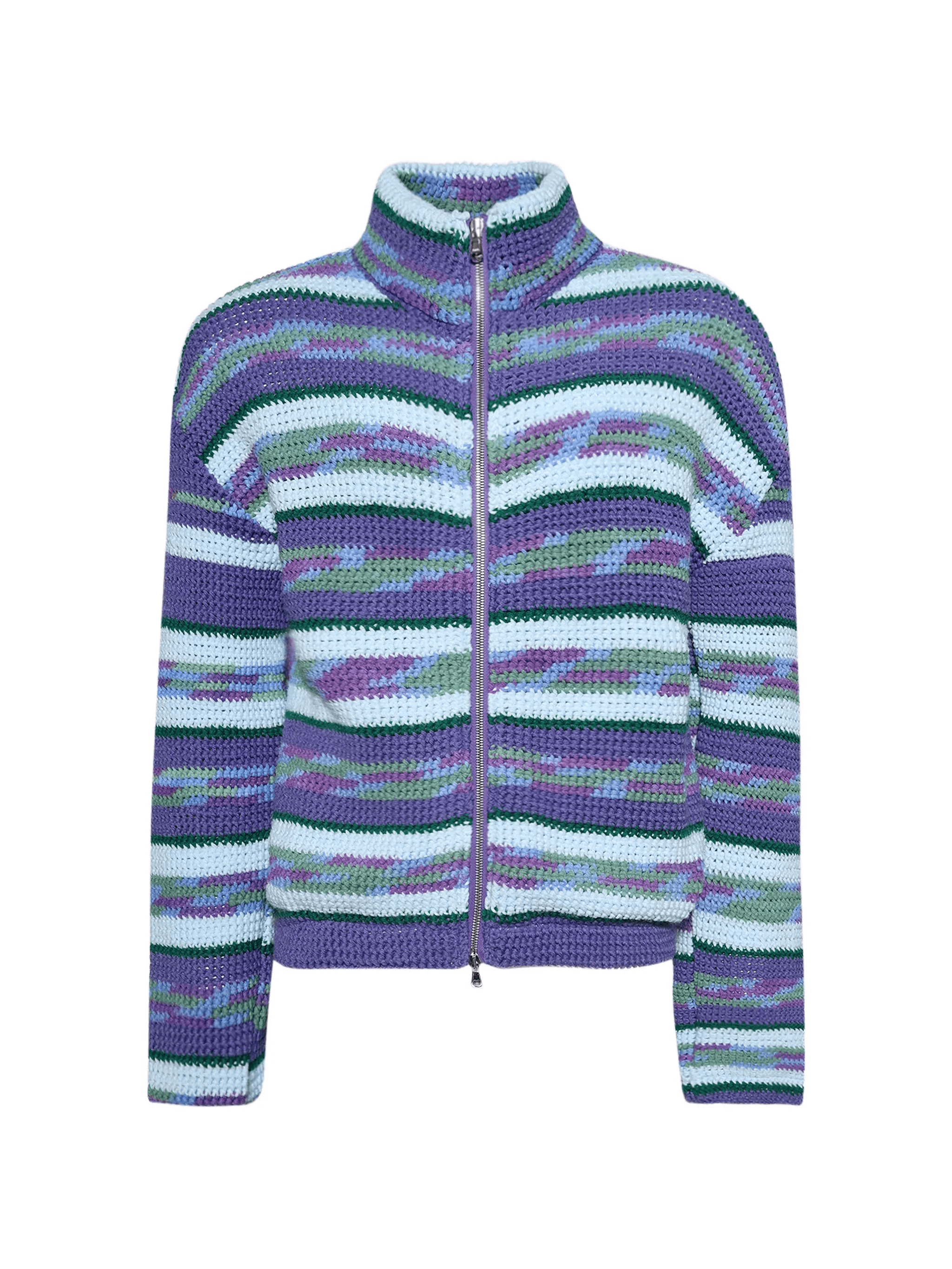 striped crochet zip-up jacket - Image 1