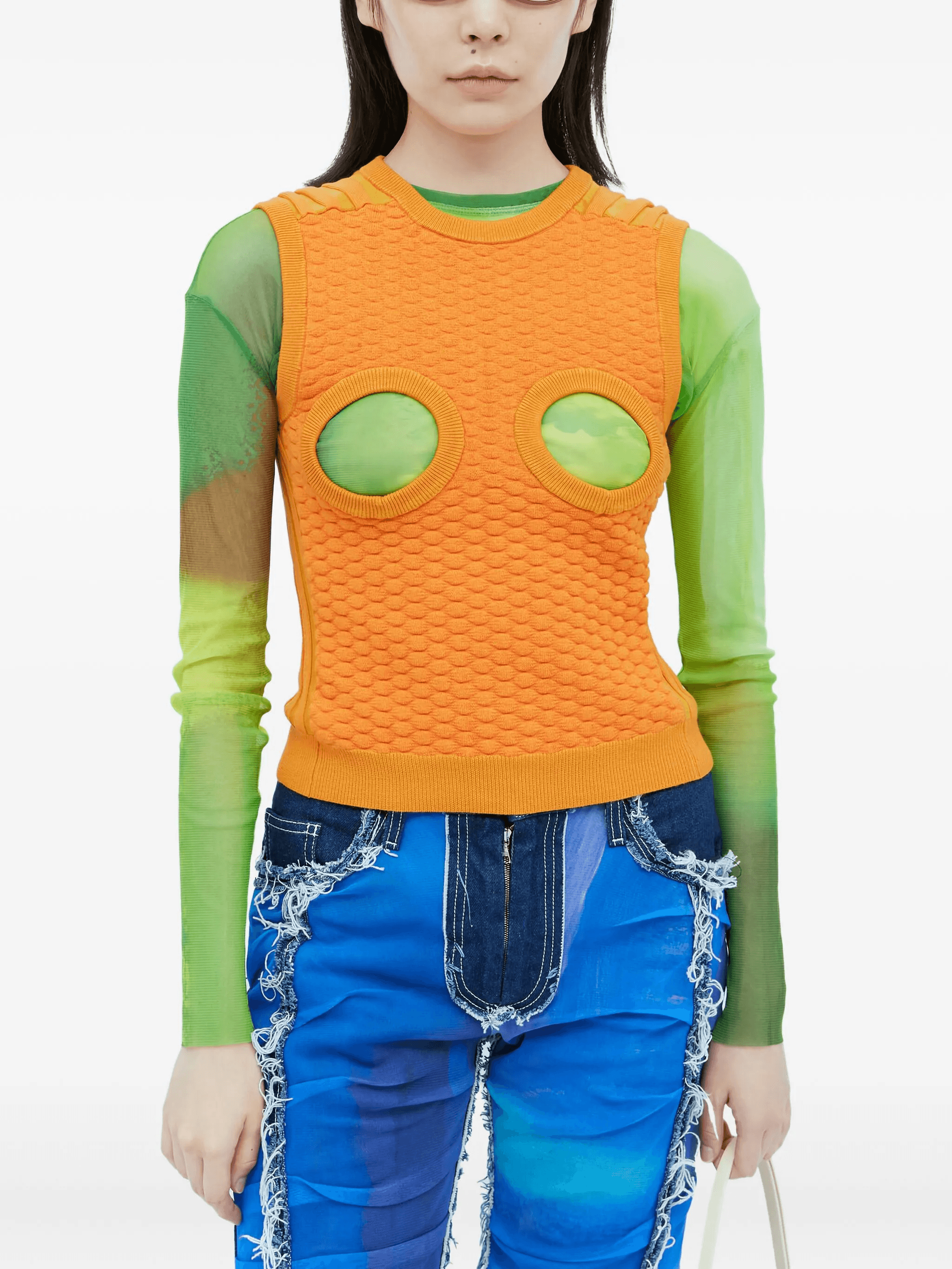 cut-out waffle-knit top - Image 1