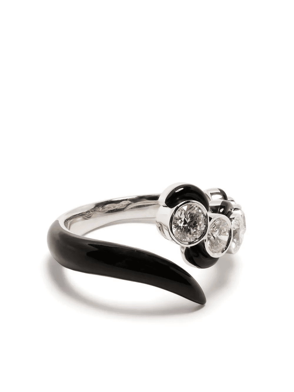 18kt white gold diamond and enamel ring - Image 1