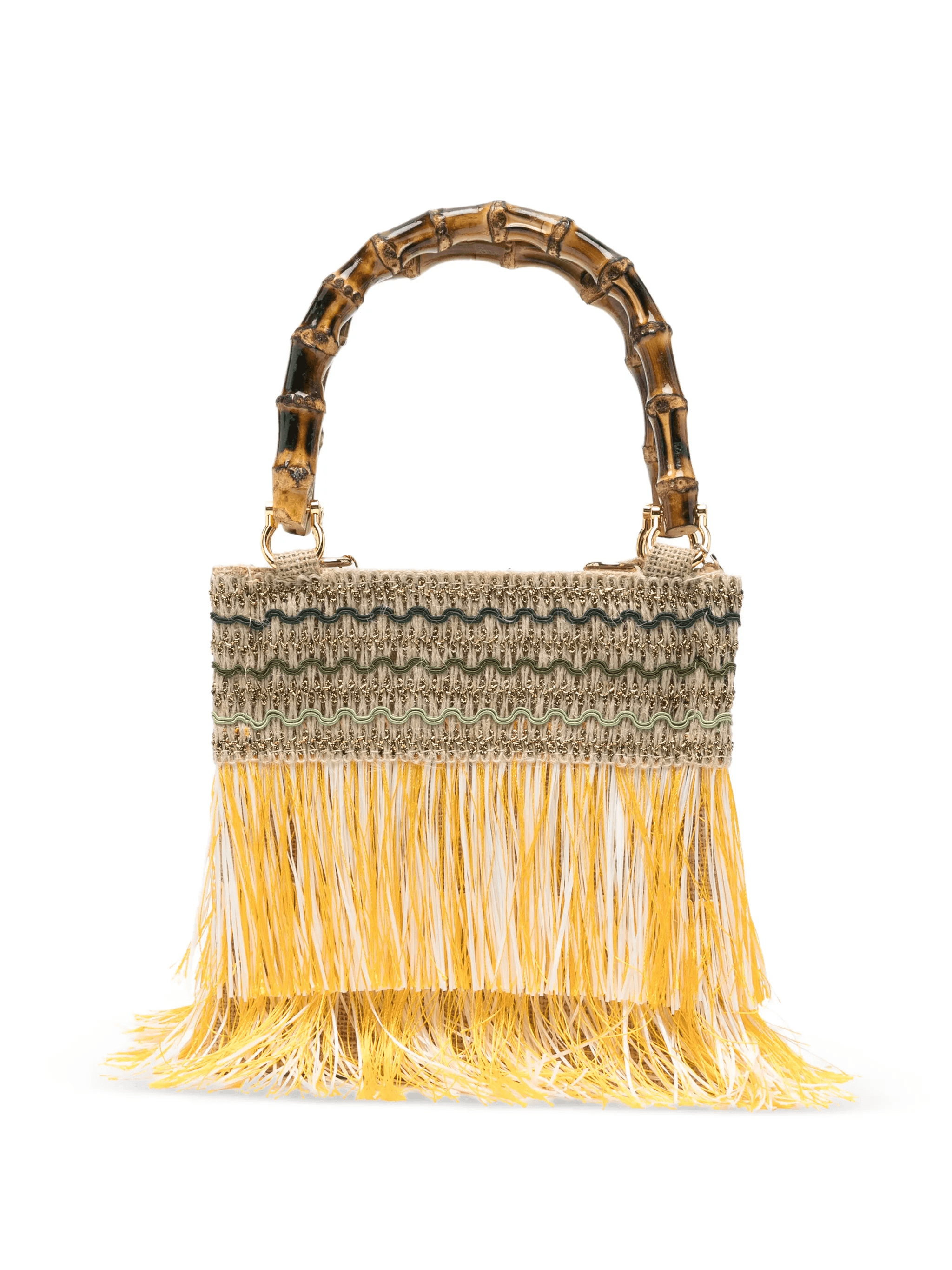 small Orchidea bamboo-handle fringed tote bag - Image 1