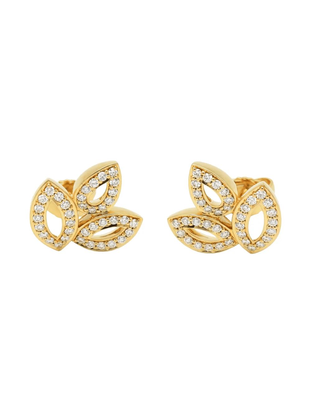 2010s 18K yellow gold diamond lily cluster mini earrings - Image 1