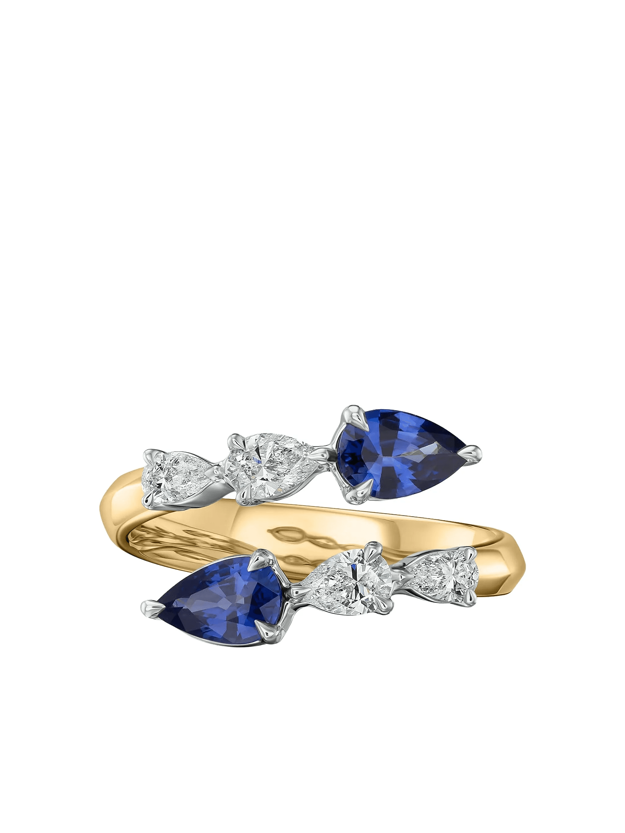 18k yellow gold sapphire diamond crossover ring - Image 1