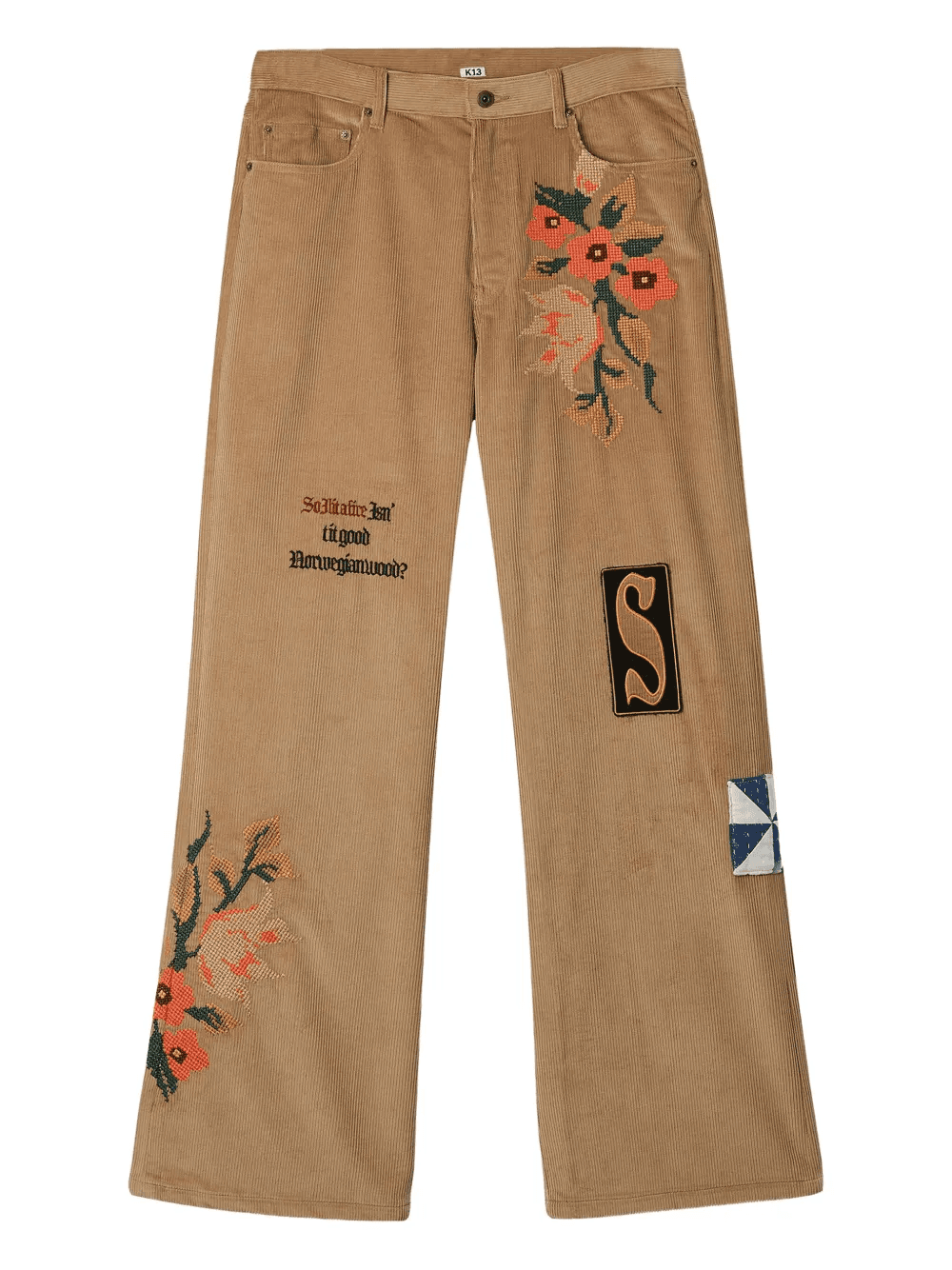 floral-embroidery patch-detail trousers - Image 1