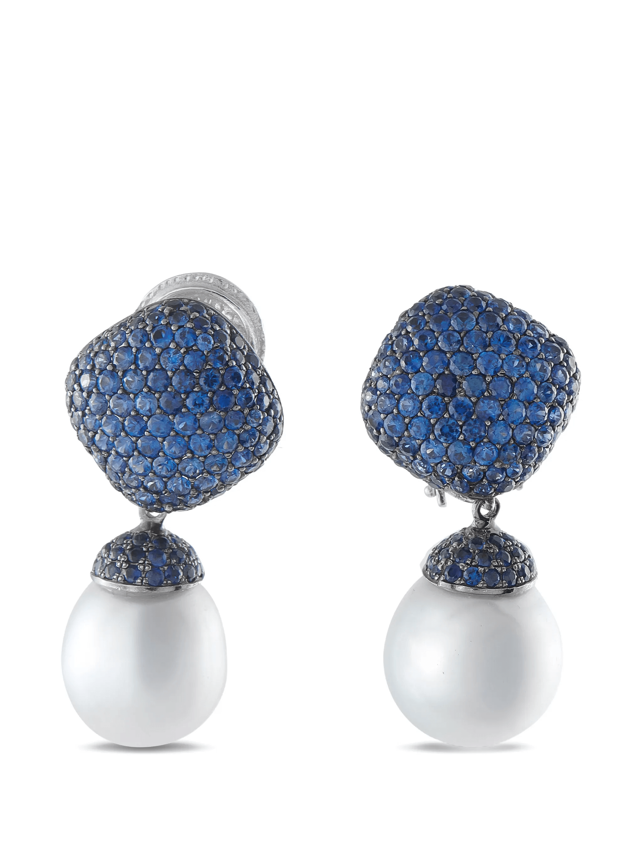 white-gold sapphire and pearl earrings - Image 1