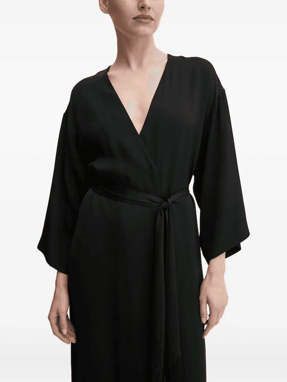 fringe-detail wrap midi dress - Image 1