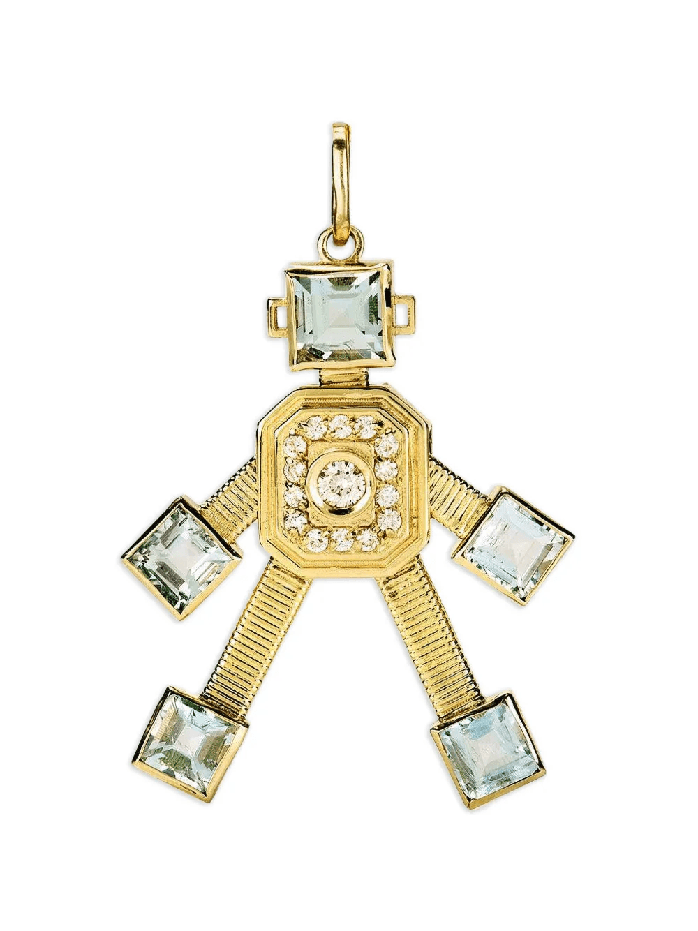 Mini Piccolo Robot diamond and aquamarine pendant - Image 1