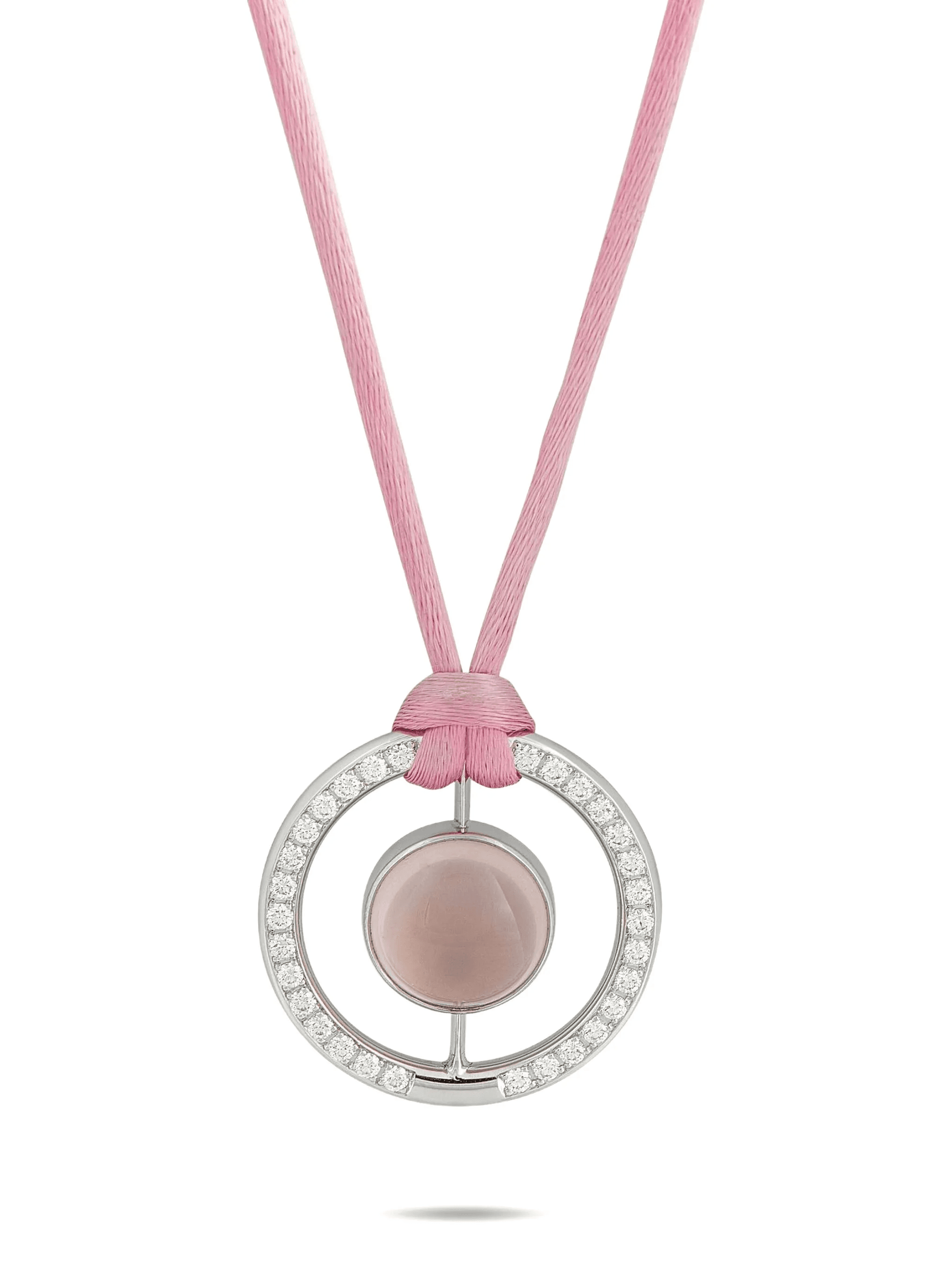 18K white gold diamond and rose quartz necklace - Image 1
