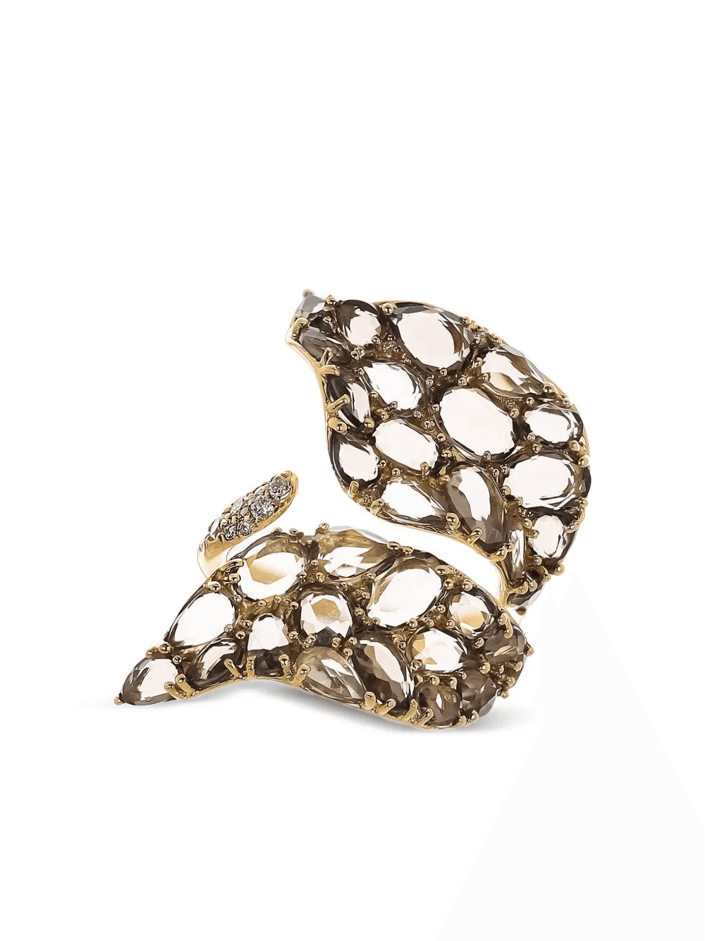 18K yellow gold diamond and quartz ring - Image 1