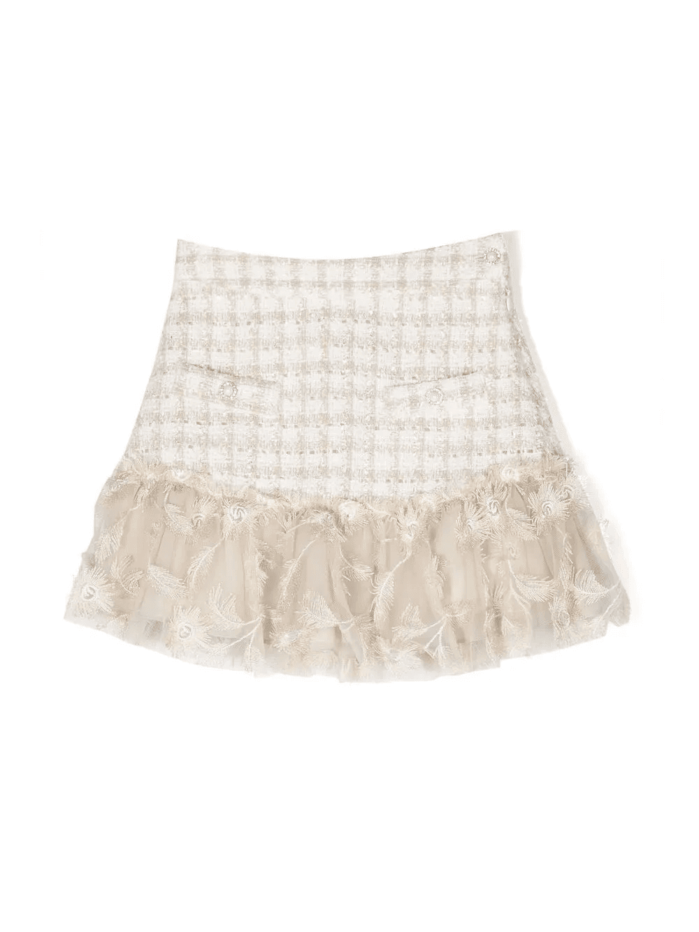 embroidered-hem tweed skirt - Image 1