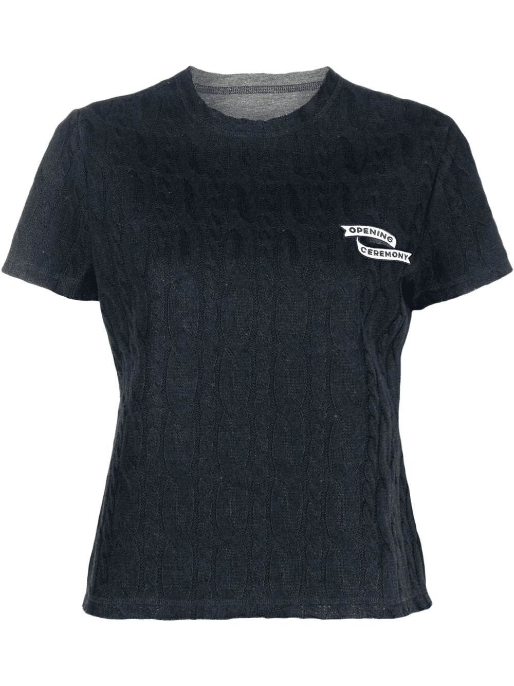 embroidered logo cable-knit T-shirt - Image 1