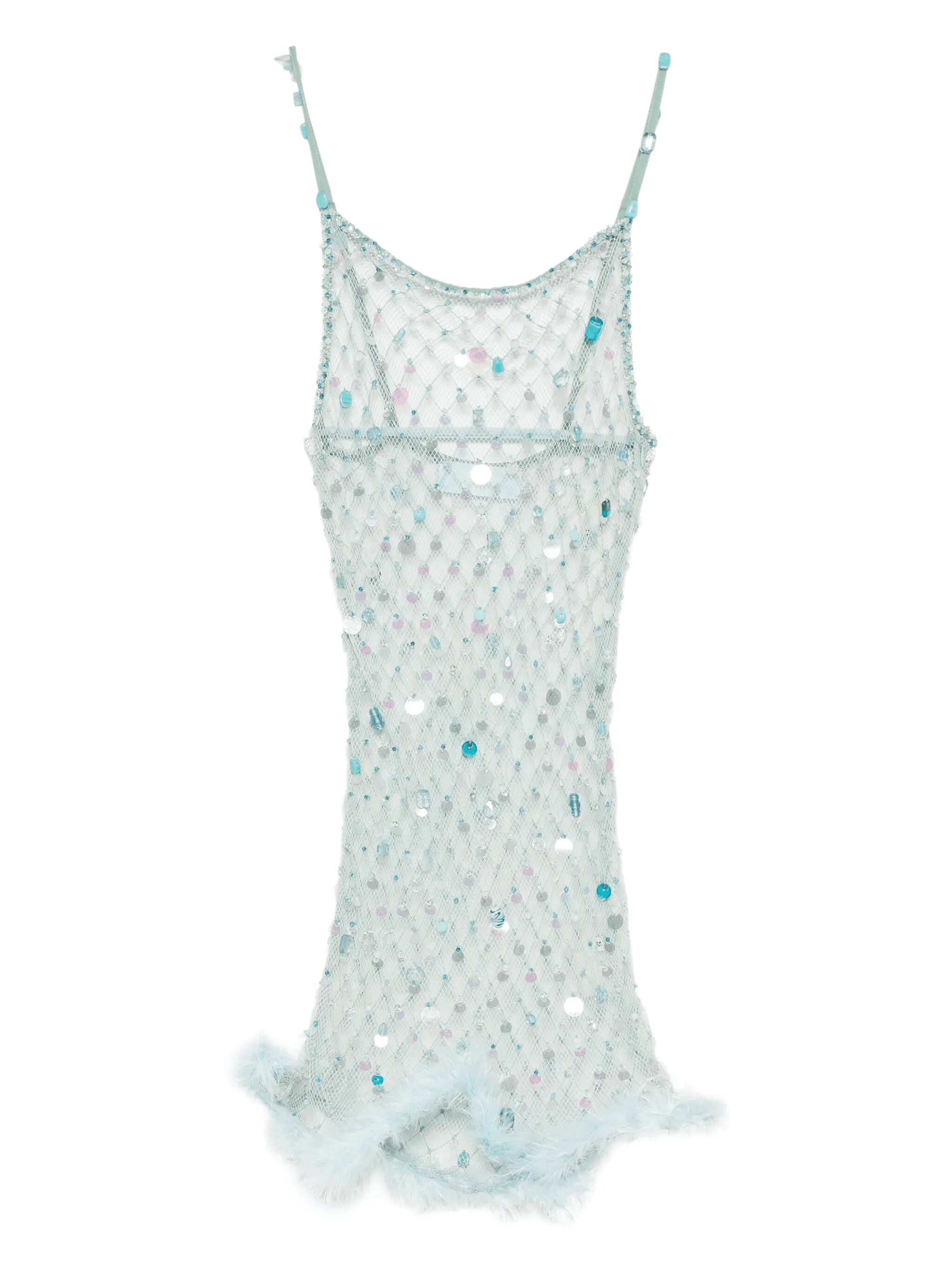 feather-trim mesh mini dress - Image 1
