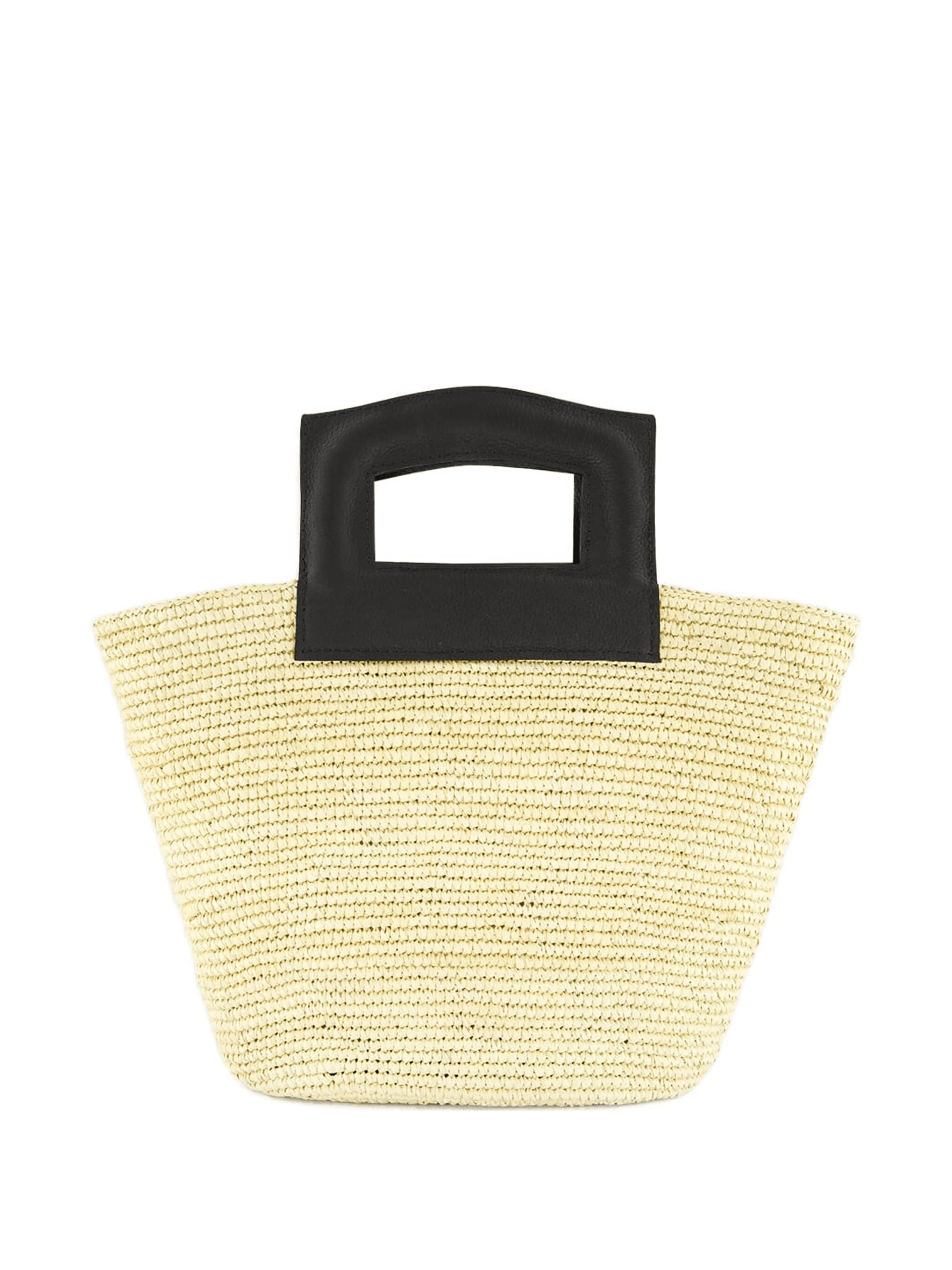 straw leather-handle tote bag - Image 1