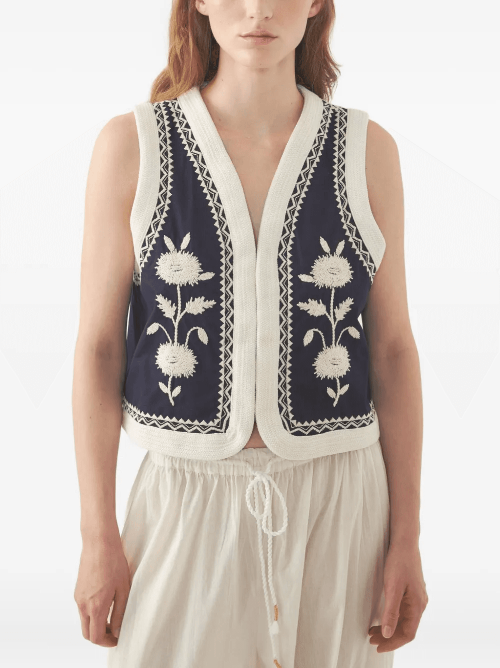 floral-embroidered waistcoat - Image 1