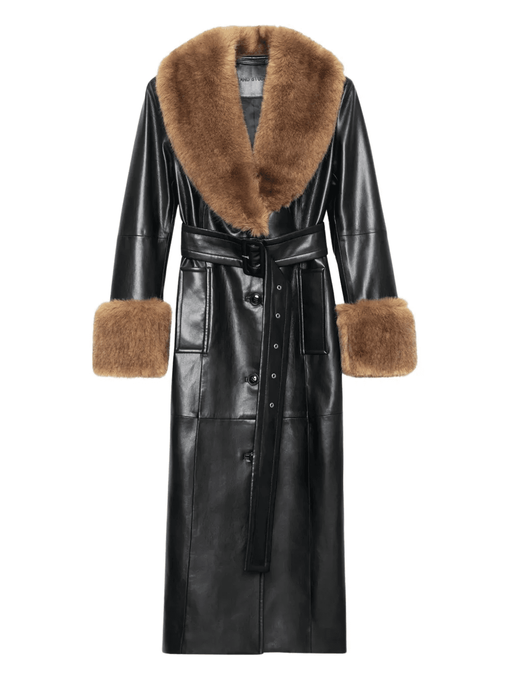 faux fur-trim belted coat - Image 1