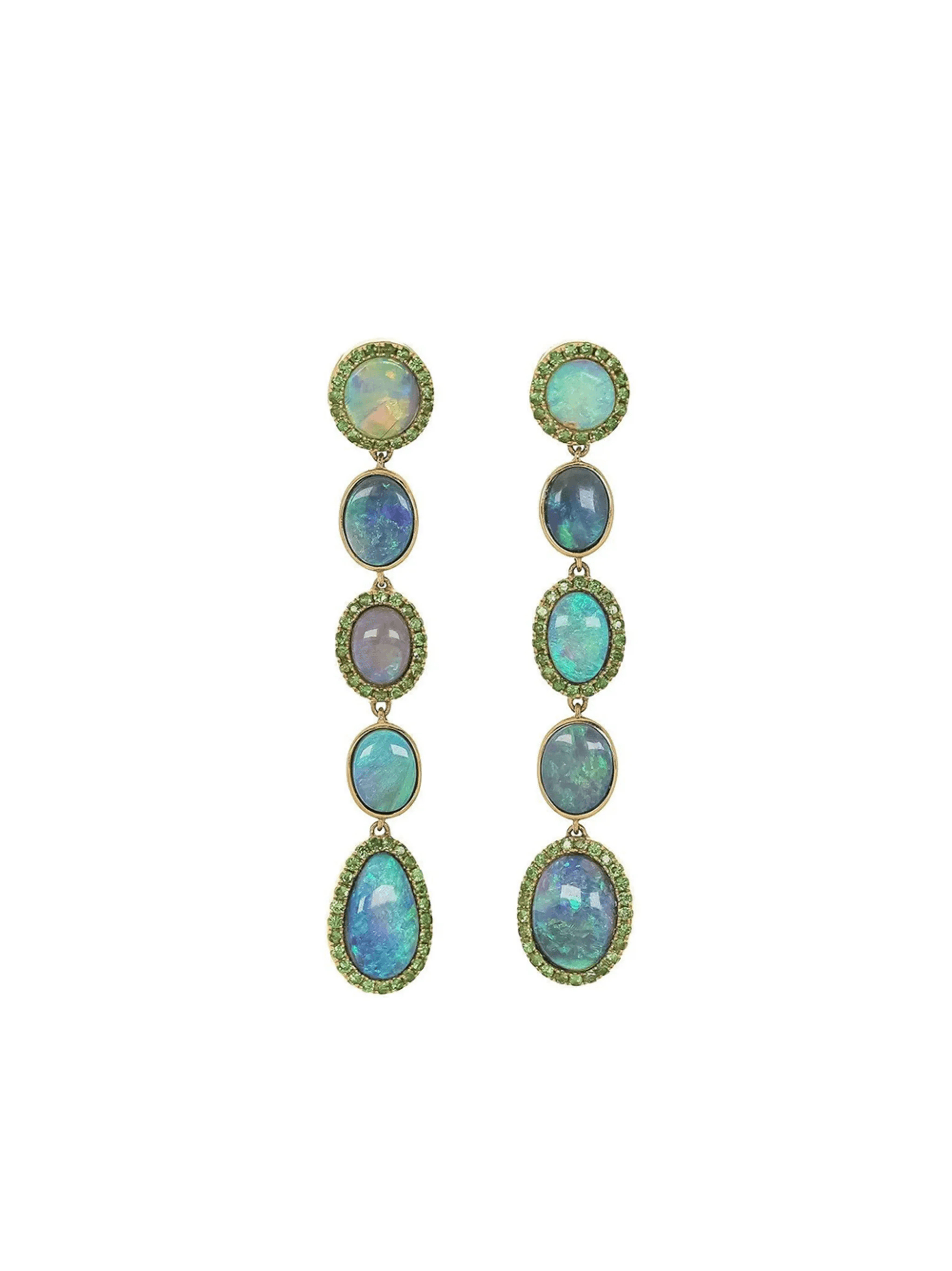 18kt yellow gold gemstone line drop earrings - Image 1