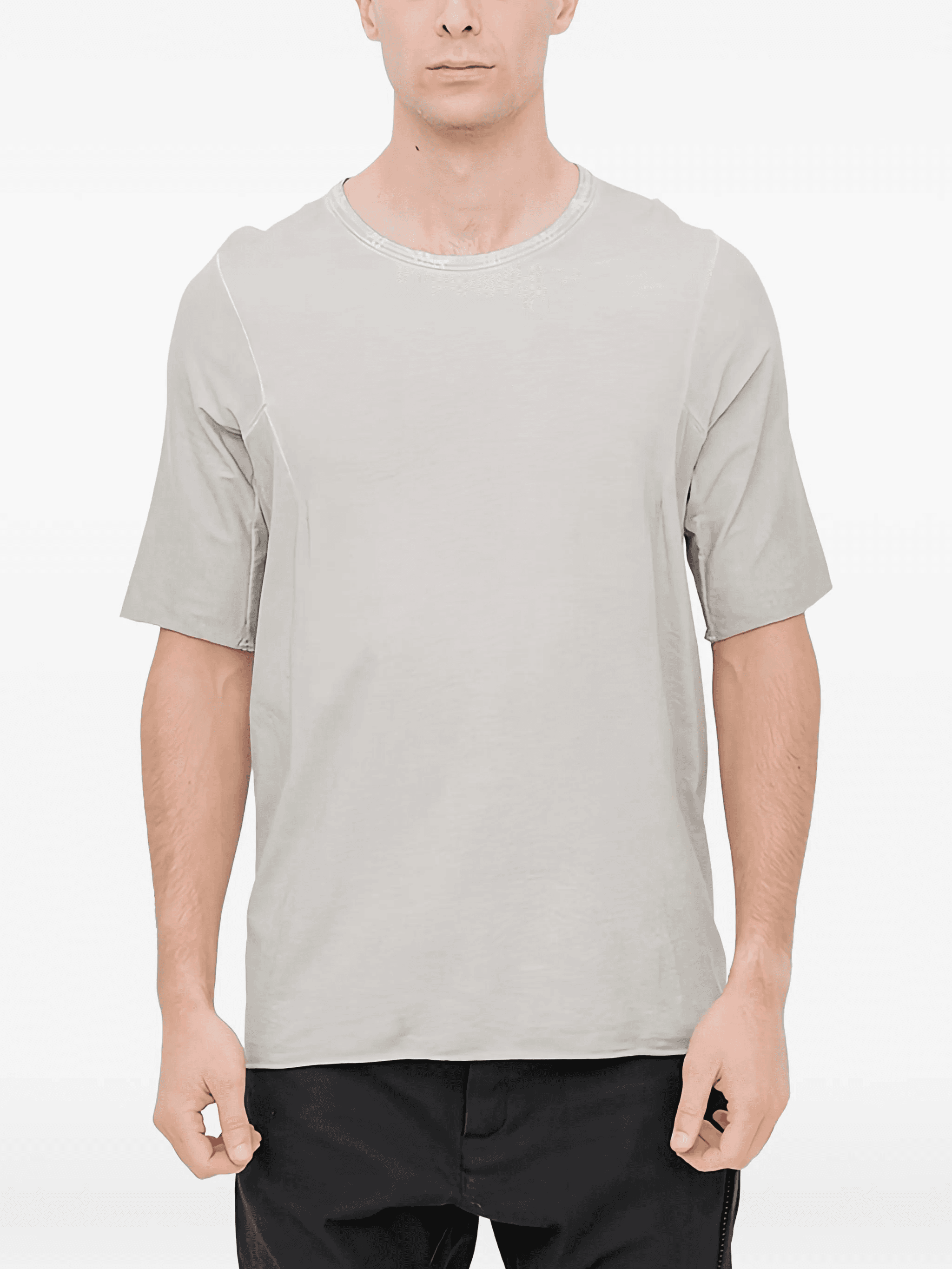 leather-trimmed raw-cut t-shirt - Image 1