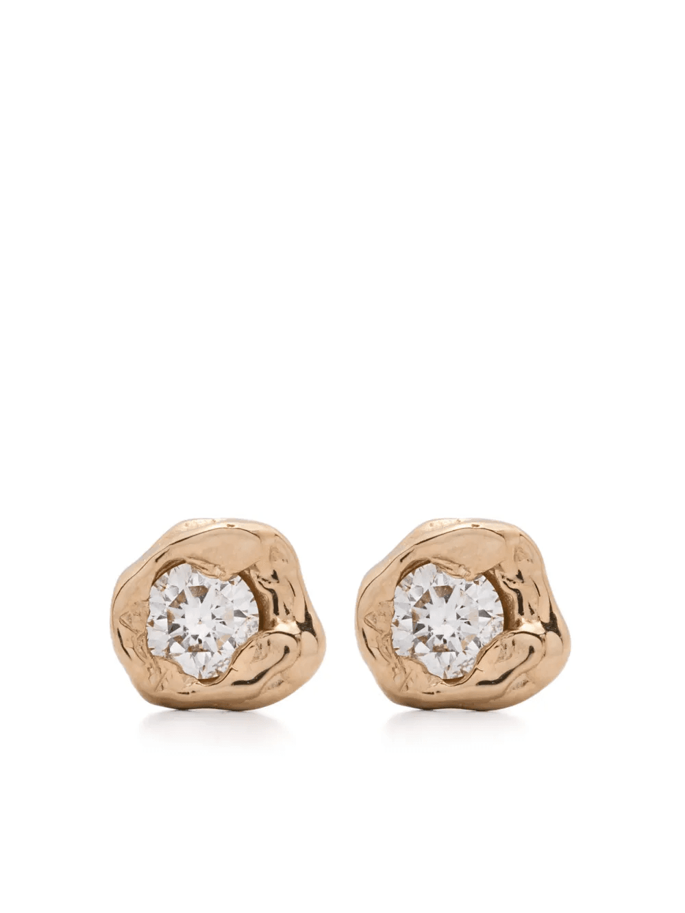 14K yellow gold small Alfa diamond stud earrings - Image 1