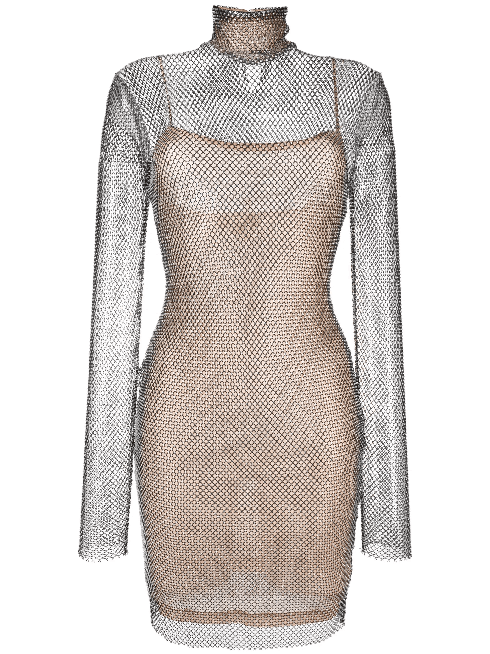 mesh-panelling semi-sheer dress - Image 1