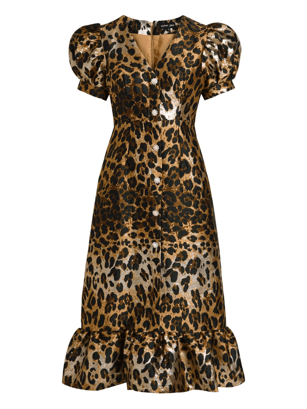 Suite puff-sleeve leopard-jacquard midi dress - Image 1