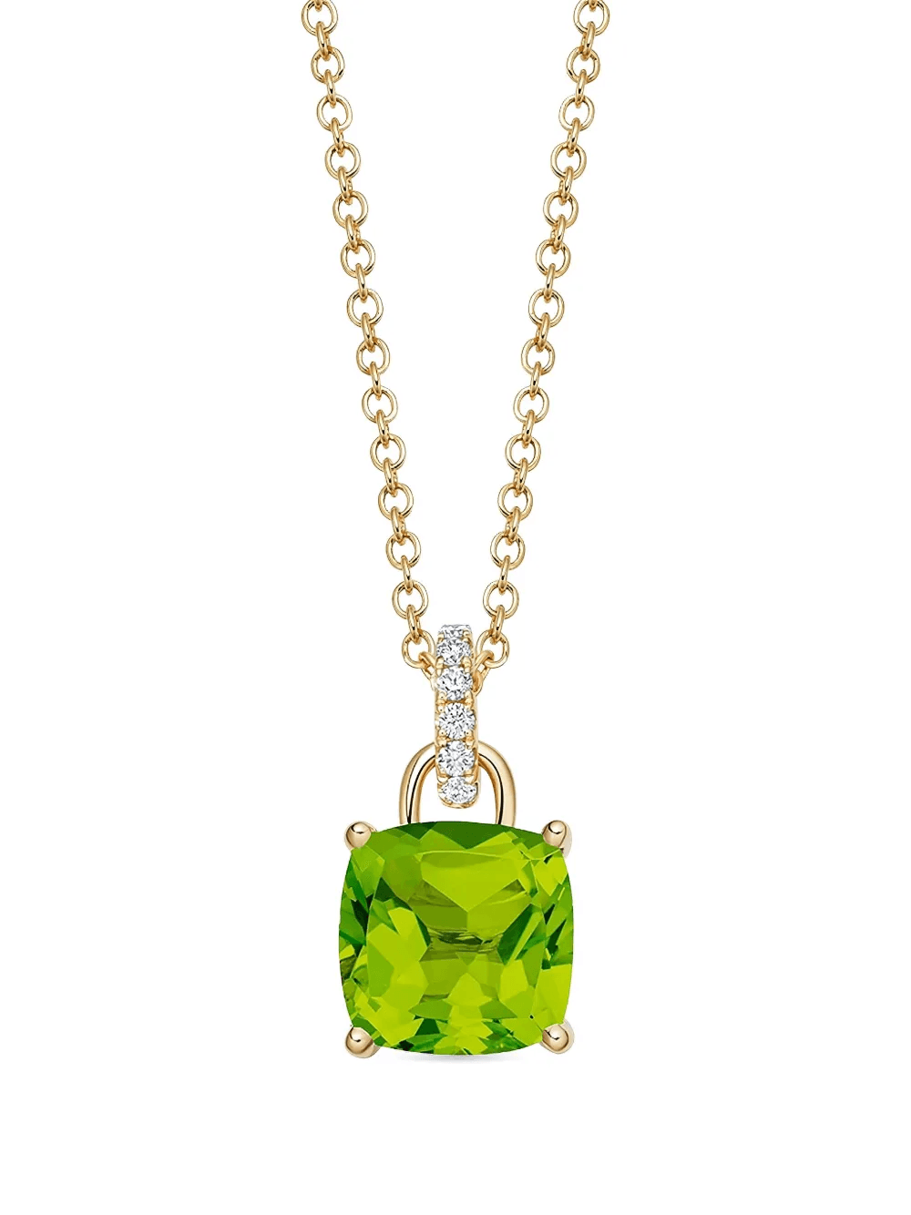 18kt yellow gold Kiki Cushion peridot and diamond pendant necklace - Image 1